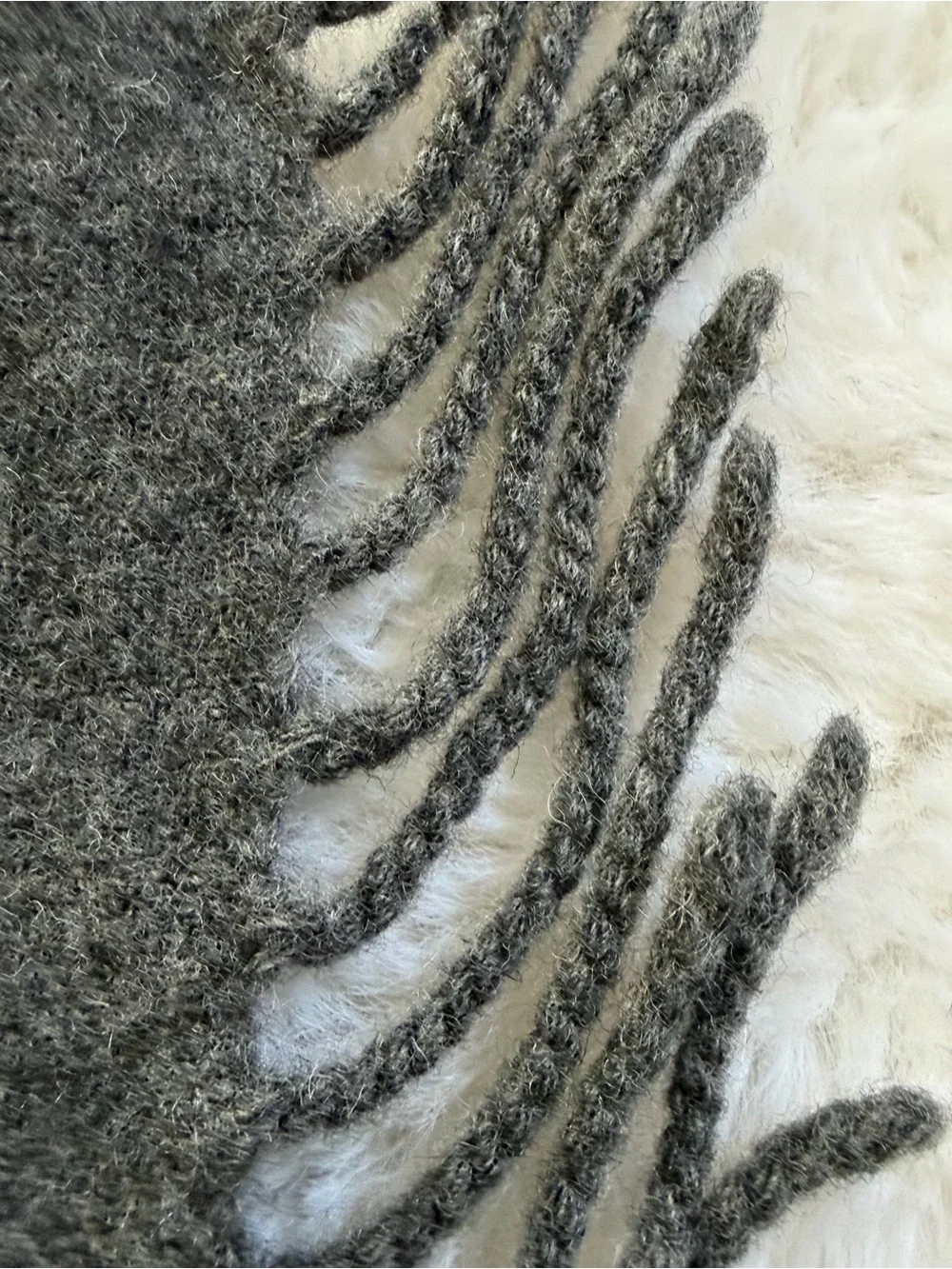 Polo Ralph Lauren Italy 100% Virgin Wool Gray Fringe Scarf Big Pony 56”